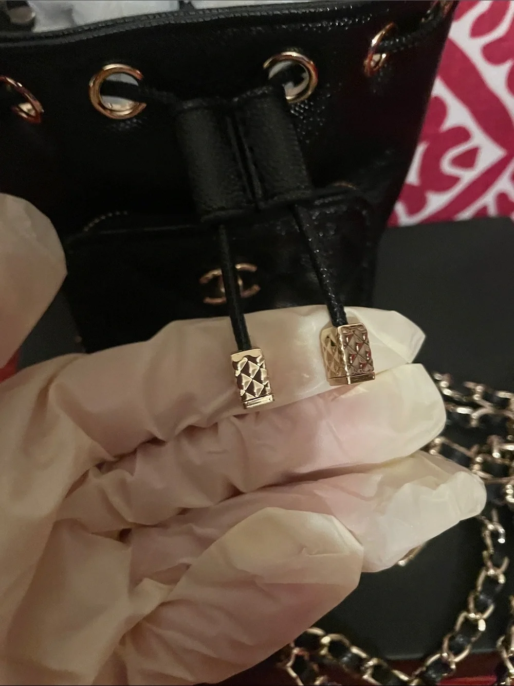 Make up Black Quilted Bucket Bag with Gold Hardware